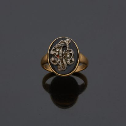 Bague en or jaune 18 k (750 millièmes) et...