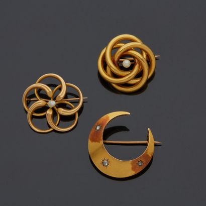 Trois broches en or jaune 18 k (750 millièmes).

Poids...