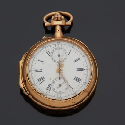 Montre de gousset chrono en or jaune 18 k...