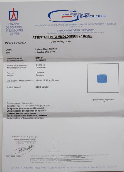 
Saphir coussin sur papier pesant 34.88 cts...