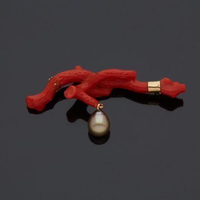 Broche en corail rouge simulant une branche...