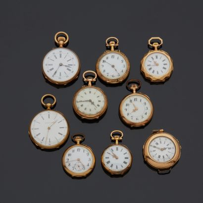 Lot de 9 montres de col en or jaune 18 k...