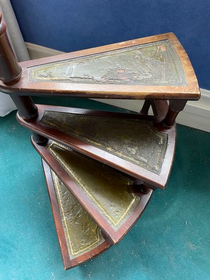 *Escalier de bibliothèque en bois, les marches...