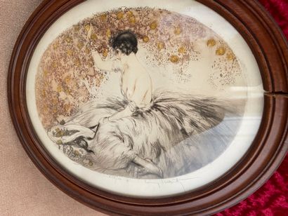 
Deux gravures représentant des femmes, signées...
