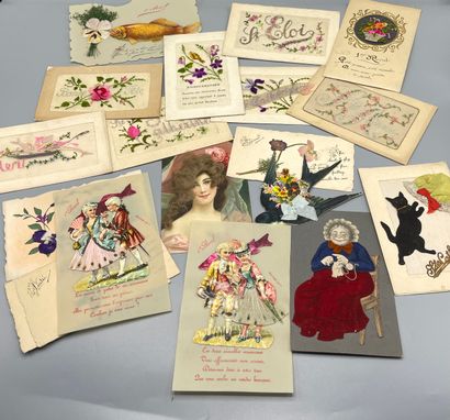 A lot of postcards : in relief, real hair,...