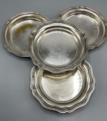 Four silver plated bottle coasters of curved...