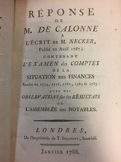 Monsieur de Calonne's reply to Monsieur Necker's...