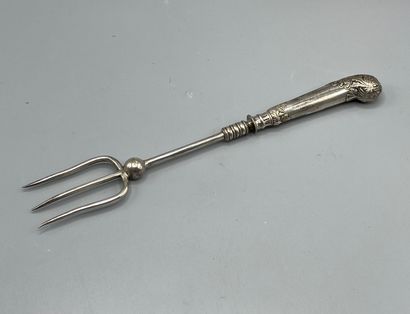 Silver plated leg of lamb fork, the handle...