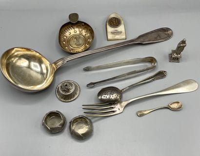 Lot of silver plated metal including a ladle,...