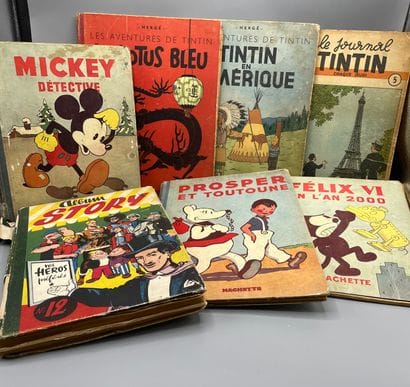 
A lot of 7 various comics: tintin in america...
