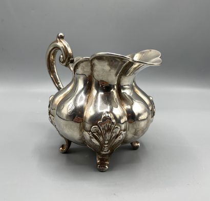 Small silver plated coffee pot with gadroon...