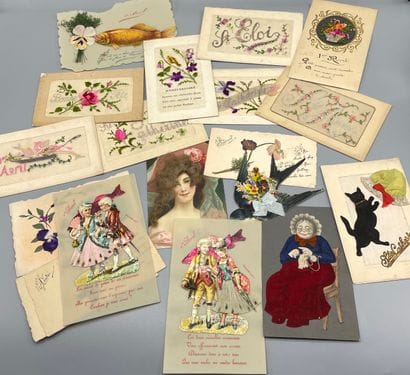 A lot of postcards : in relief, real hair,...