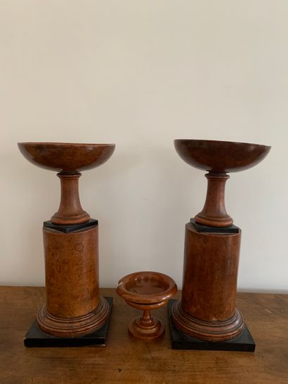 Paire de coupes sur colonnes en placage de...