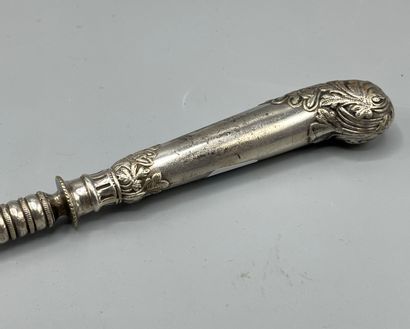 Silver plated leg of lamb fork, the handle...