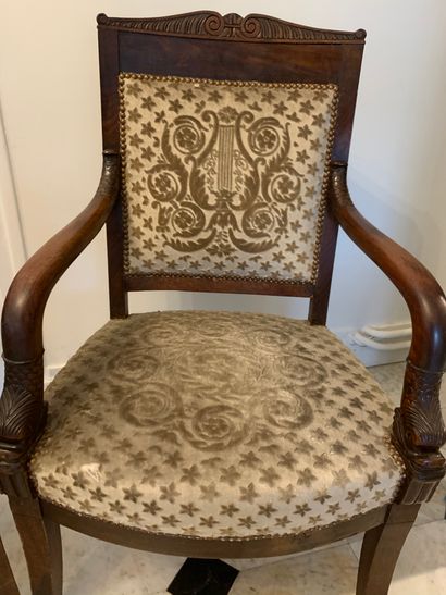 Paire de fauteuils en bois naturel, accotoirs...
