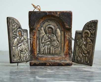 Triptych travel icon covered with silver...