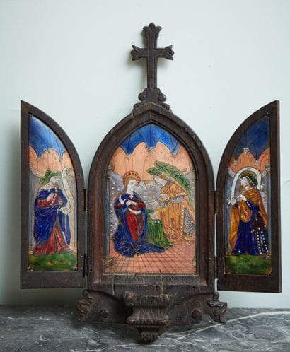 Enamelled copper triptych representing the...