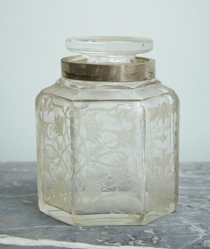 Hexagonal covered pot in cut crystal with...