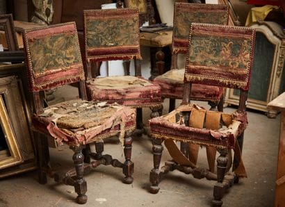 Four Louis XIII style chairs made of old...