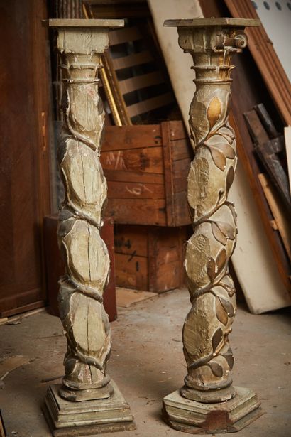 Pair of carved gilded and lacquered wood...