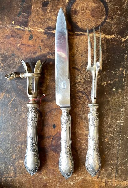 Service à gigot à découper, manche en argent...