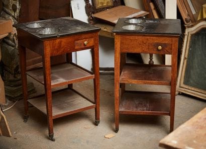 Two mahogany veneer refreshers with two small...