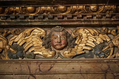Important gilded and lacquered carved wood...