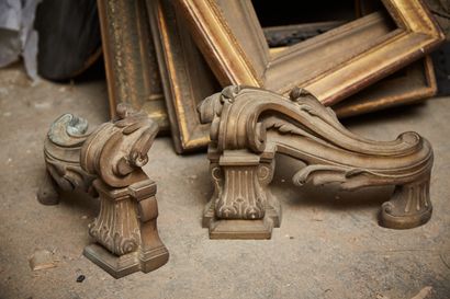 Pair of bronze andirons in the rocaille style...