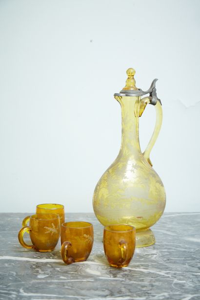 Small cut crystal ewer decorated with a deer...