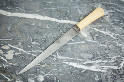 Indian knife, steel blade engraved with foliage,...
