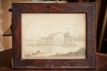 Ecole du XIXe siècle

Paysage à la barque

Aquarelle.

18...