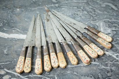 Set of 12 knives in steel and horn engraved...