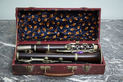 Ebony and metal clarinet, in its case.