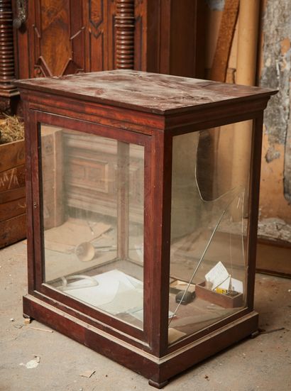 Mahogany veneered low display case (one side...
