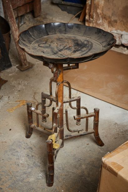 Wooden pedestal table turned in a bamboo...