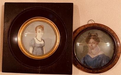 Deux miniatures rondes représentant des portraits...