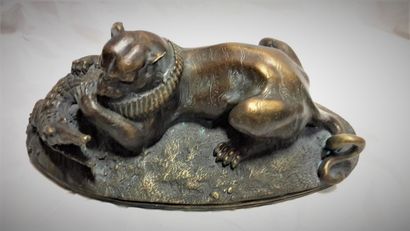 Tigre dévorant un gavial

Bronze à patine...