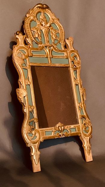 Miroir à parecloses en bois laqué vert et...