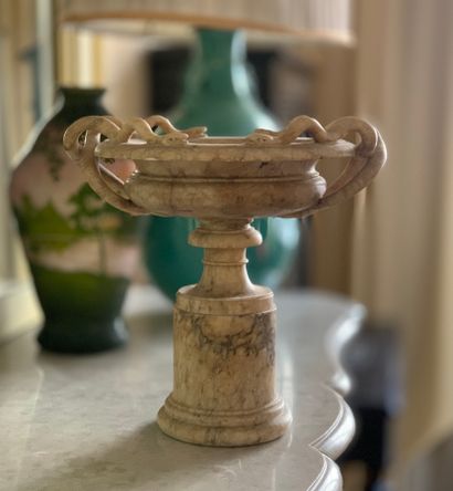 Coupe sur piédouche oblongue en albâtre à...