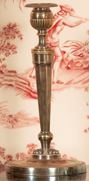 
Pair of silver plated bronze torches decorated...