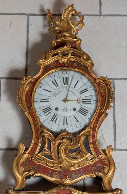 
Carved and red lacquered wood cartel and...