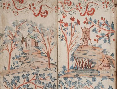 
Four leaves screen with polychrome painted...