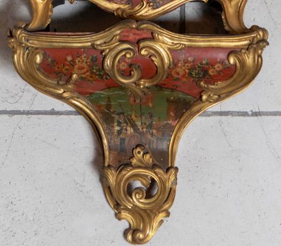 
Carved and red lacquered wood cartel and...