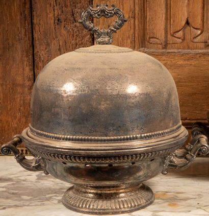 
Paire de réchauds et leurs cloches en métal...