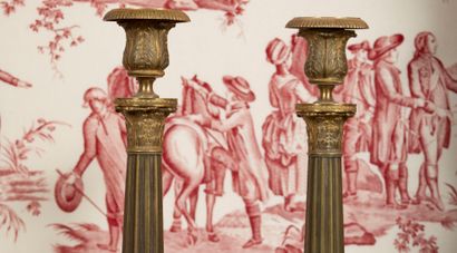 
Pair of gilt bronze candlesticks, neoclassical...