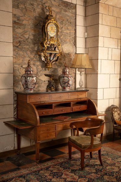 
Large mahogany and mahogany veneer cylinder...