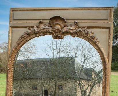 
Large wood mirror carved with garlands of...
