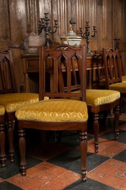 
Suite of sixteen mahogany dining room chairs...