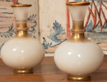 
Pair of white opaline vases with gilded...