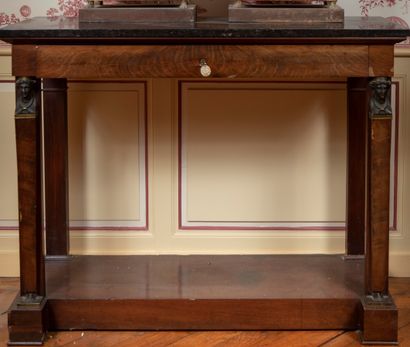 
Mahogany veneer console opening with a drawer,...